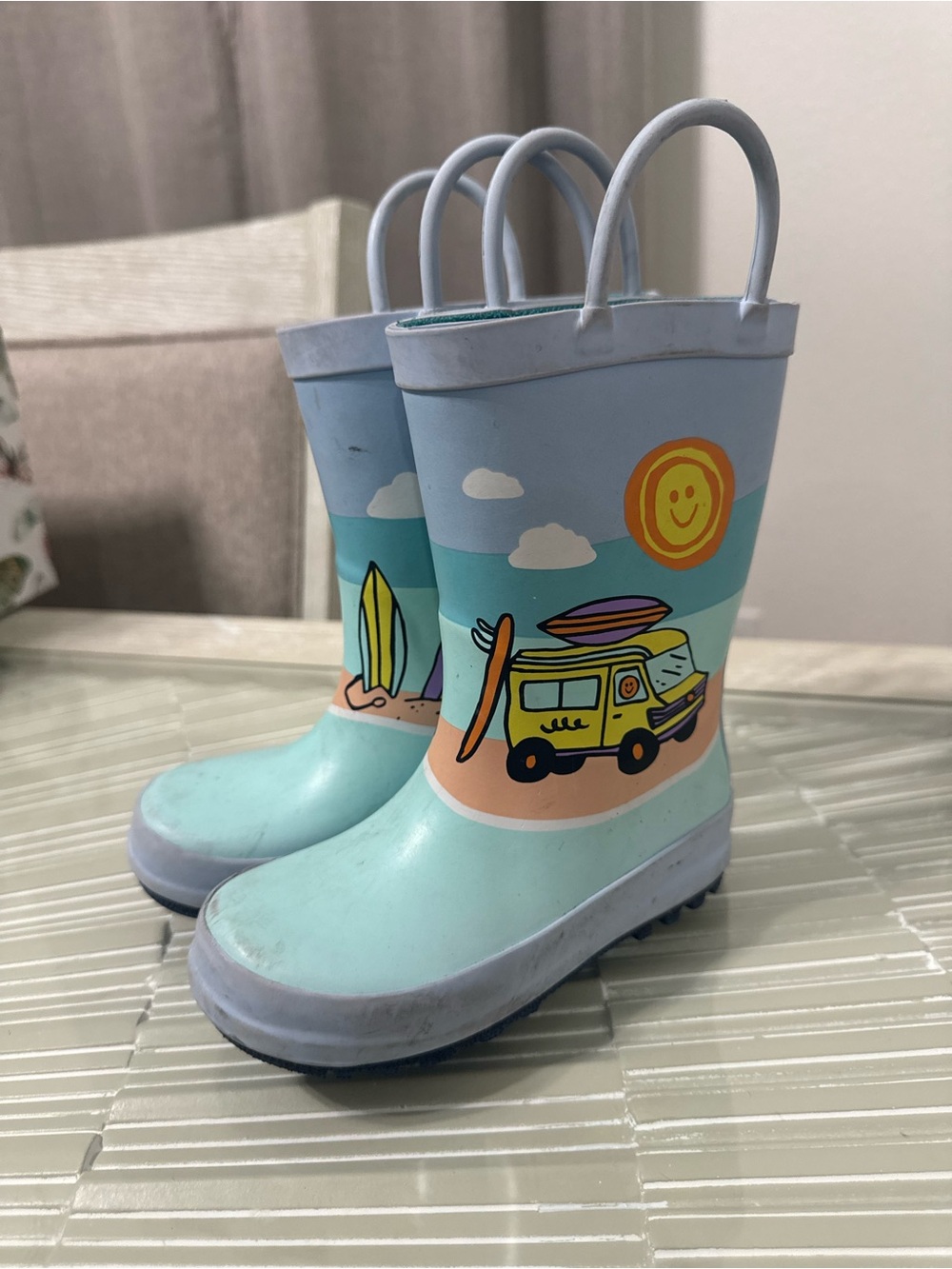 Kids Light Blue Surf Van Rain Boots Cat and Jack 8C